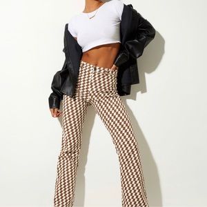 MOTELROCKS Zoven Trousers in Diagonal Checked Tan and Ivory